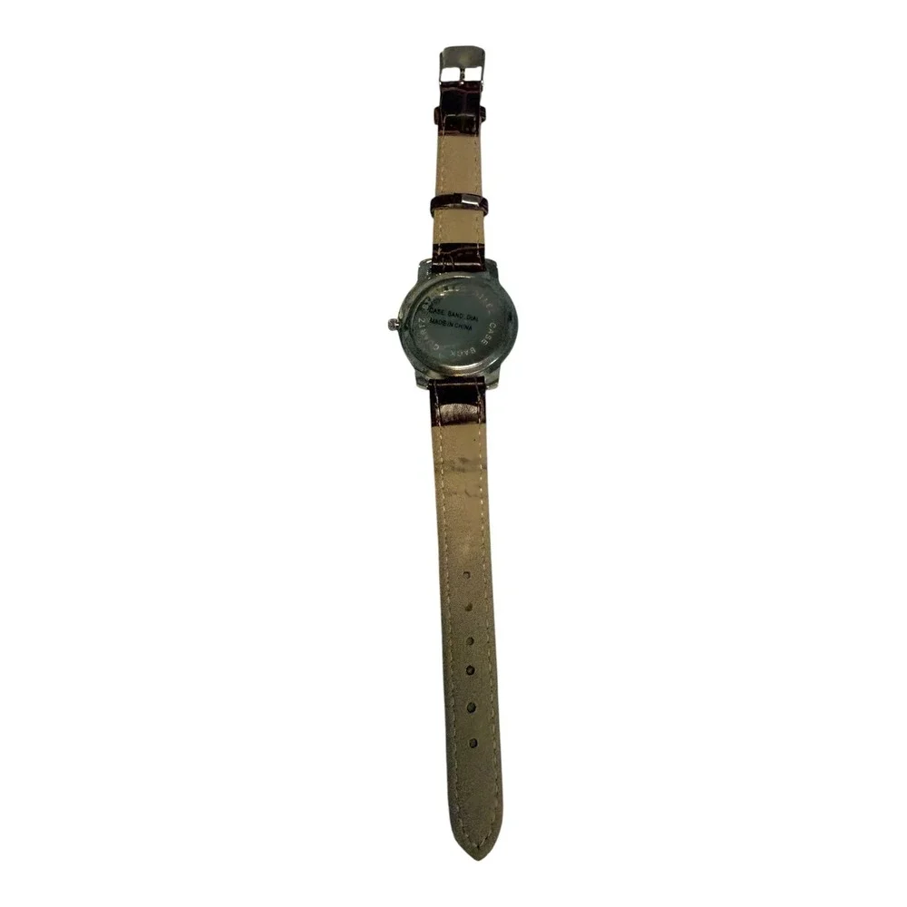 Womens Classic Silver Tone Analog Watch Brown Croc Embossed Leather Strap Quartz